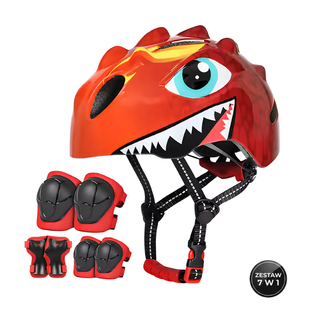 Zestaw kask 3D ROAR i ochraniacze w kolorze czerwonym – bezpieczny komplet 7w1 do jazdy na rolkach.
