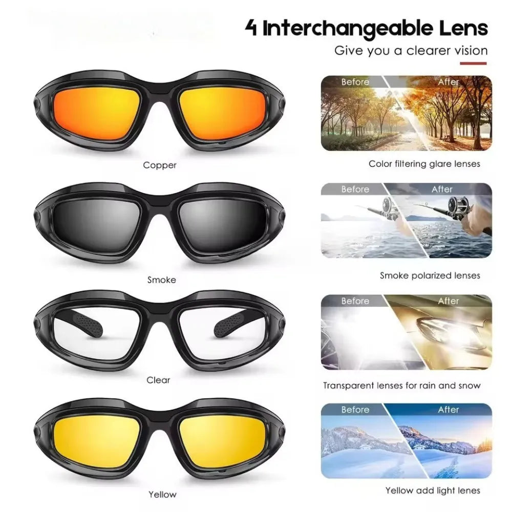 C5 tactical military polarized goggles kit with four interchangeable lenses for different outdoor conditions.