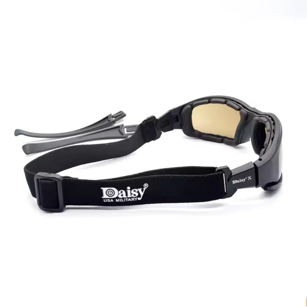 Side view of C5 tactical goggles featuring optional strap for enhanced face stability during different activities.