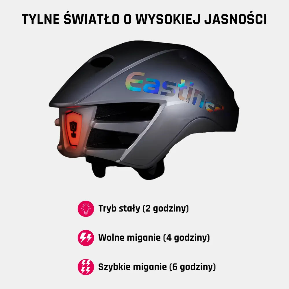 Kask VORTEX ze zintegrowanym światłem tylnym LED – 3 tryby świecenia zapewniające bezpieczeństwo i widoczność na drodze.