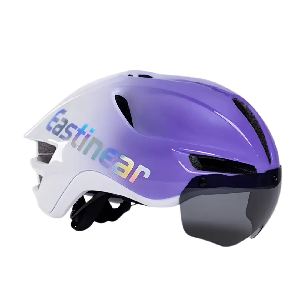 Inteligentny kask Aero VORTEX In-Mold, kolor fioletowy, z magnetyczną soczewką i światłem LED.