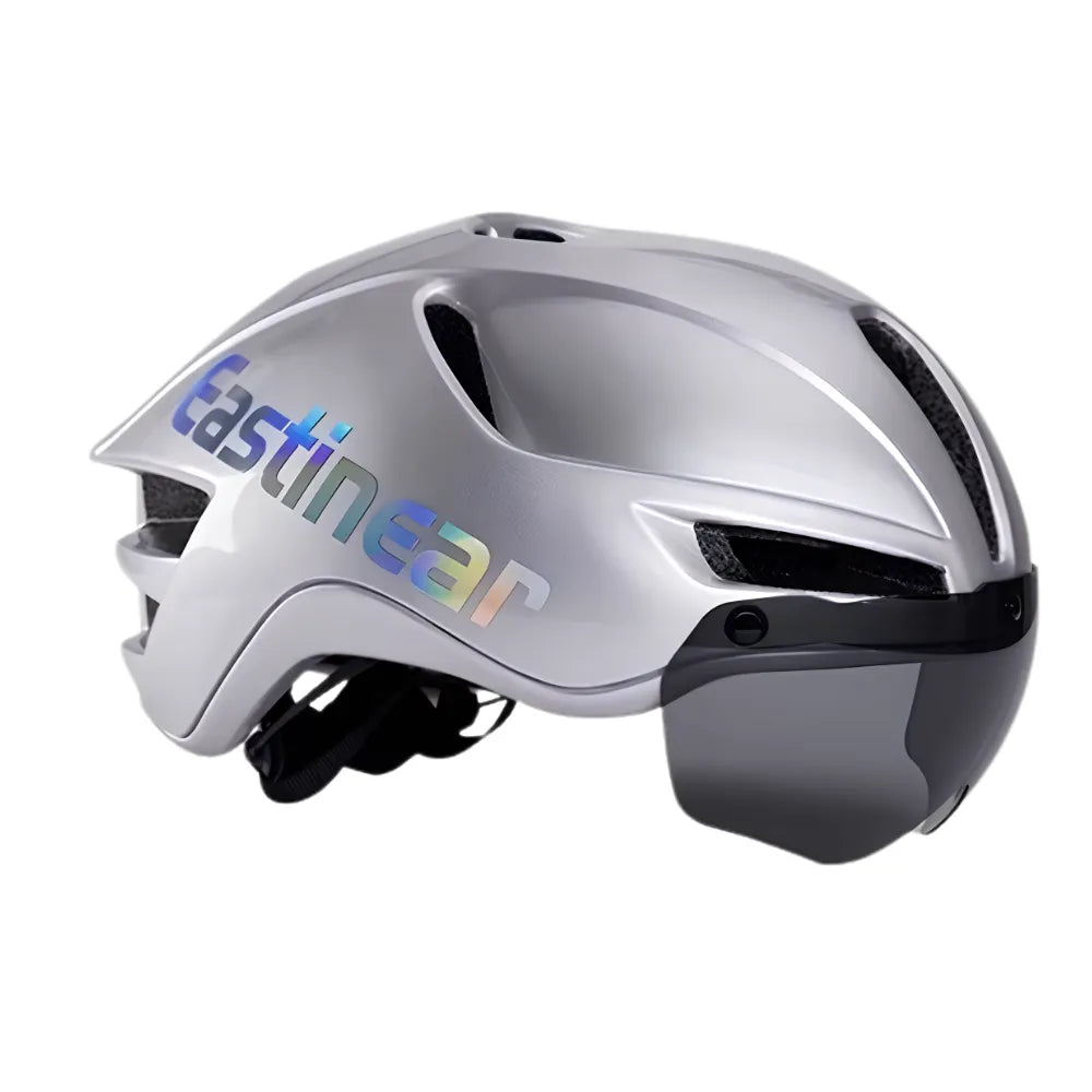 Inteligentny kask Aero VORTEX In-Mold, kolor tytanowy szary, z magnetyczną soczewką i światłem LED.